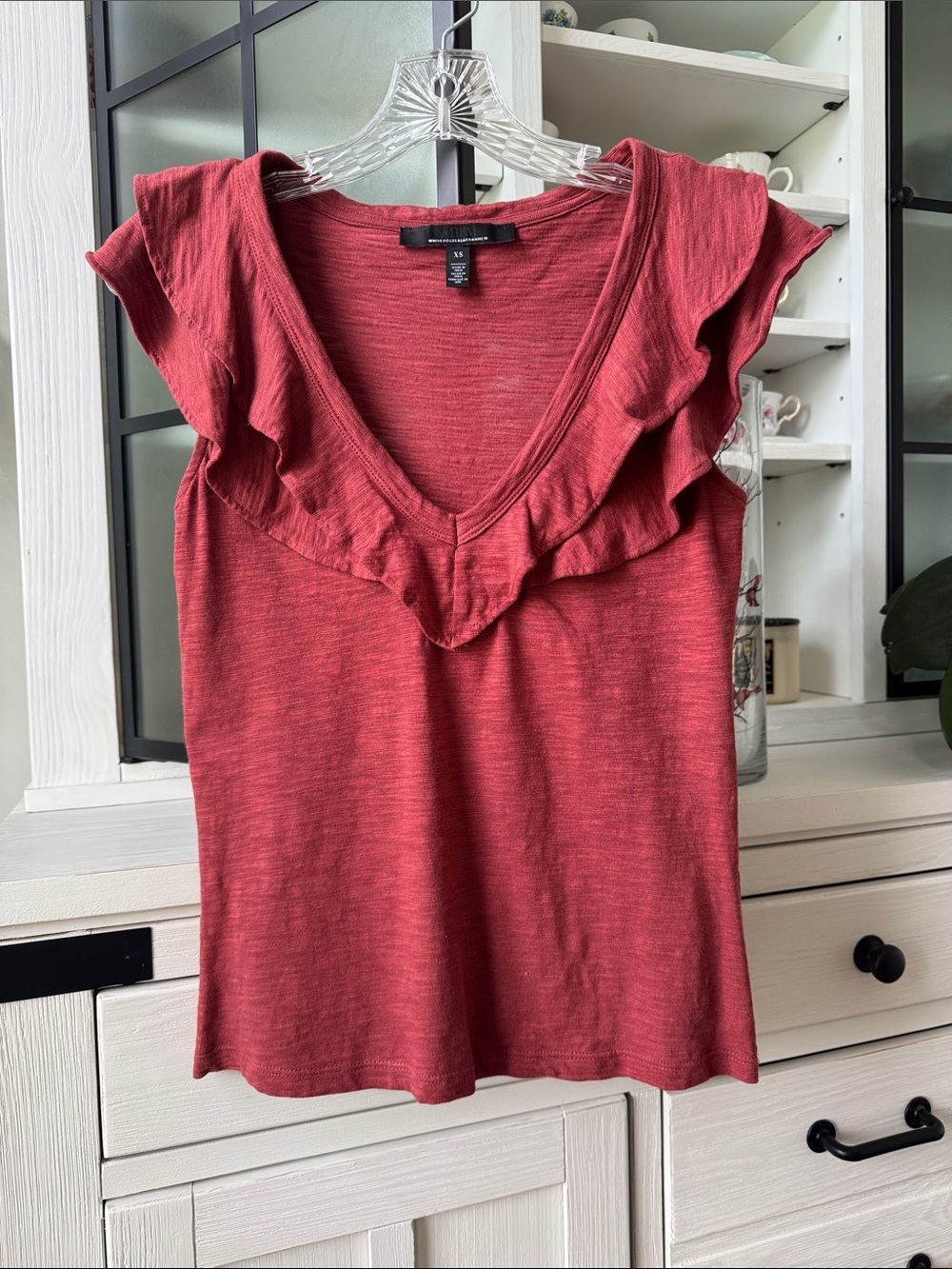 Rust color Ruffled neck Tee